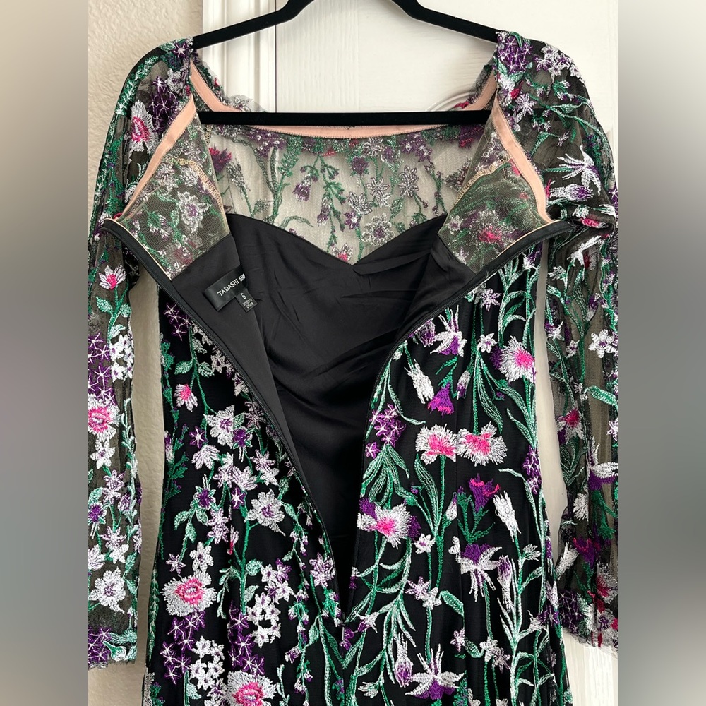 Tadashi Shoji Lace Embroidered Dress Gown black purple green size 6 - Picture 9 of 13